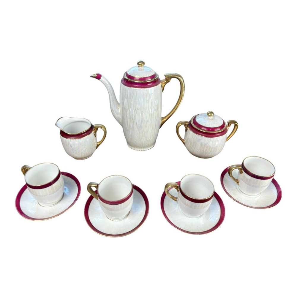 Antique Nippon Hand-Painted 11 Pc Tea Set - Lusterware Gold Trim - RARE Japan‎